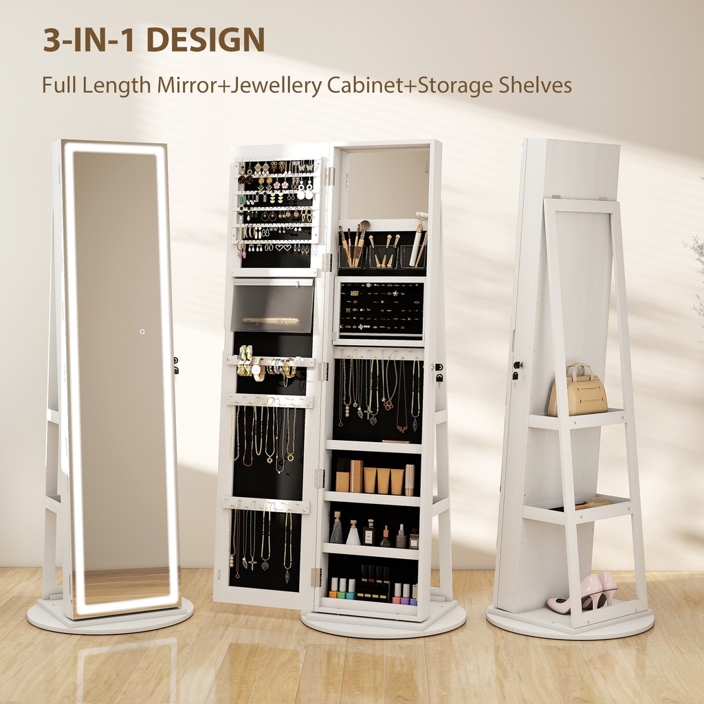 Swivel Jewellery Cabinet Full-Length Mirror White image 4