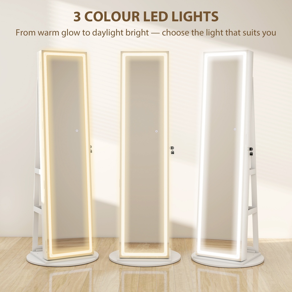 Swivel Jewellery Cabinet Full-Length Mirror White image 6