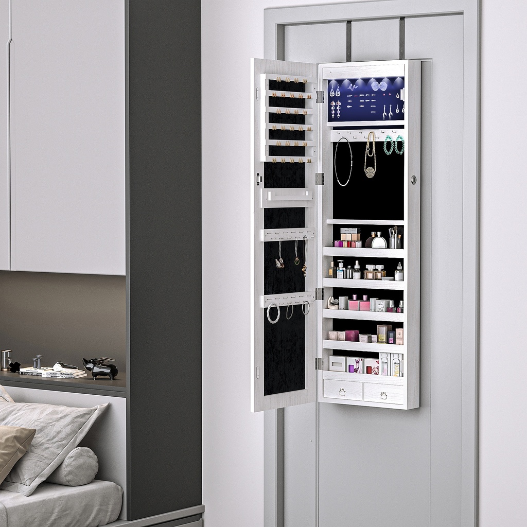 Jewelry Cabinet Lockable Mirror with LED White image 2