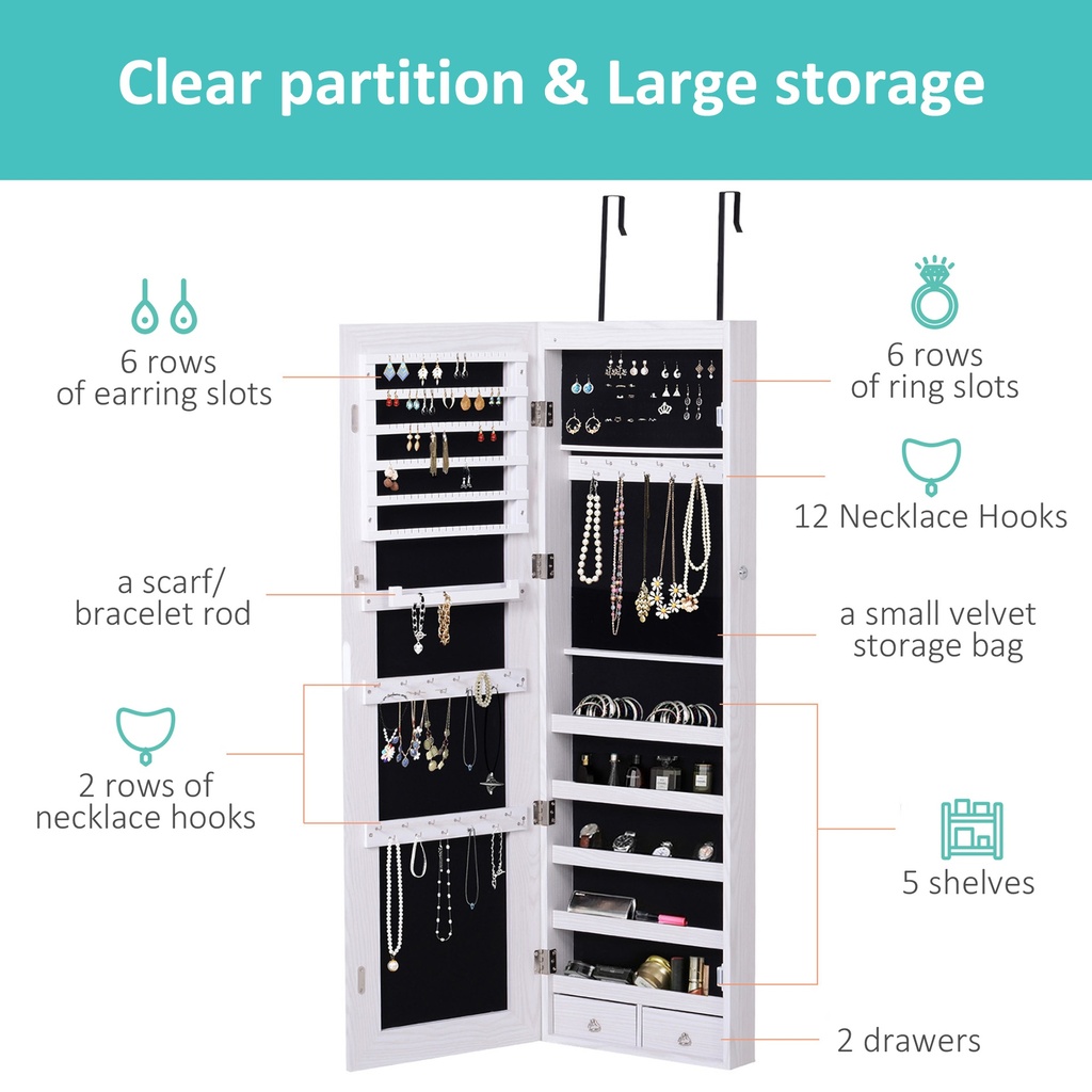Jewelry Cabinet Lockable Mirror with LED White image 6