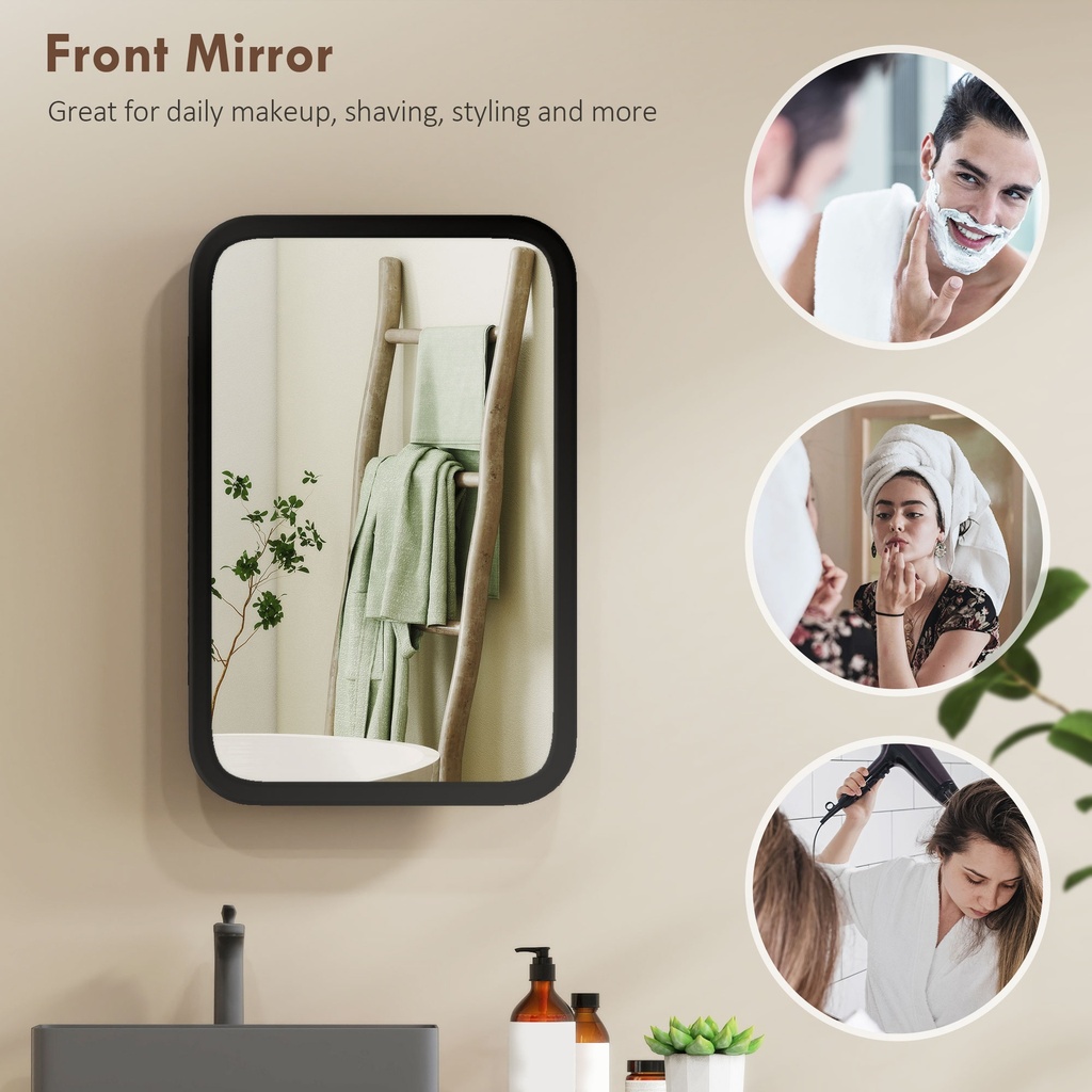 Wall Cabinet with Mirror 3 Shelves Black image 4
