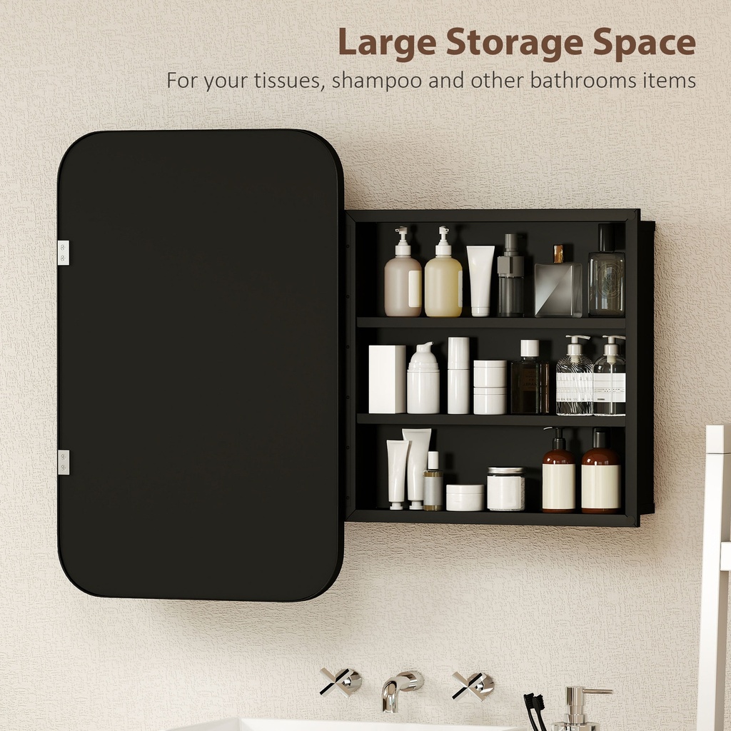Wall Cabinet with Mirror 3 Shelves Black image 5