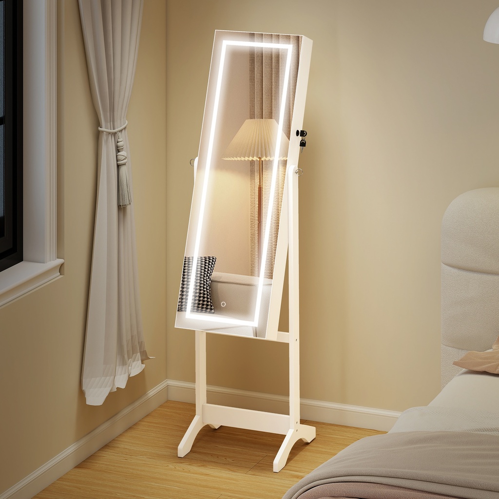 Lockable Jewellery Cabinet with Mirror White image 2