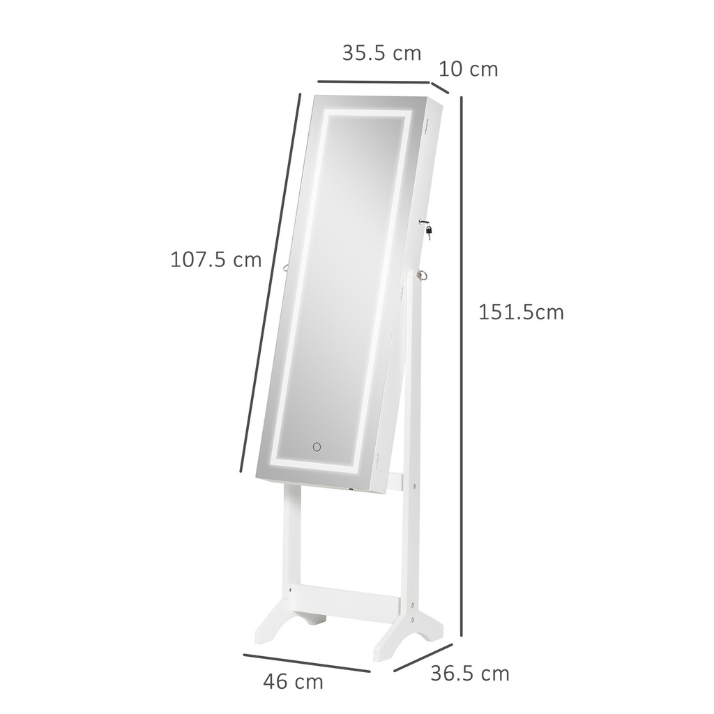 Lockable Jewellery Cabinet with Mirror White image 3