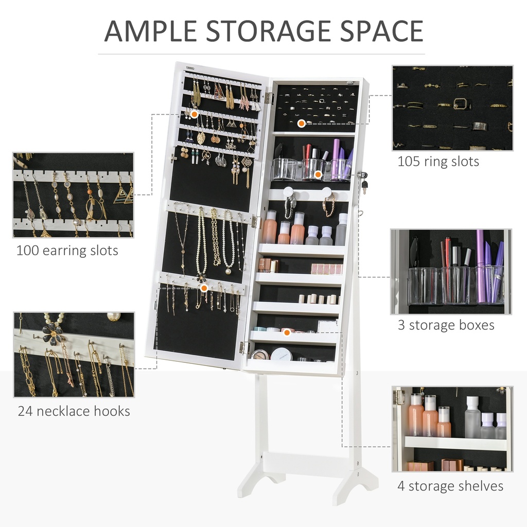 Lockable Jewellery Cabinet with Mirror White image 6