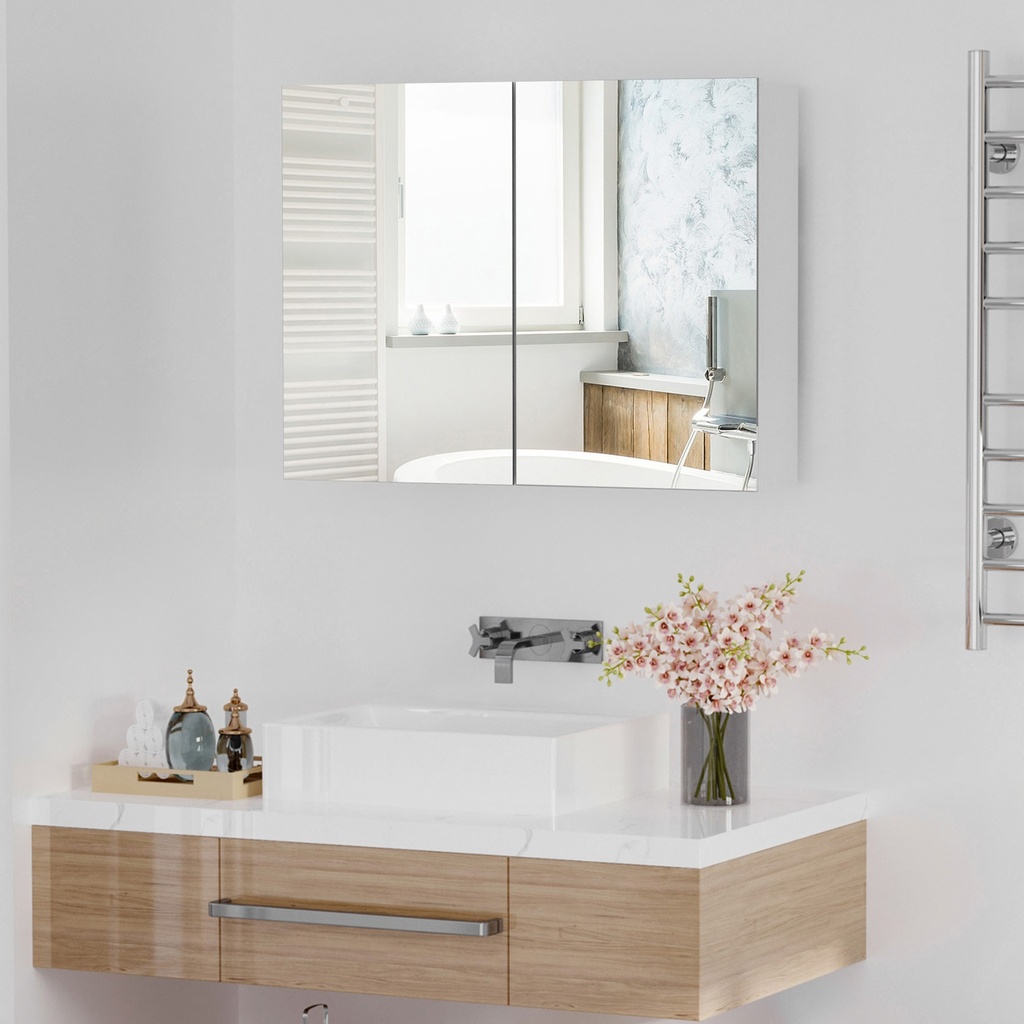 Wall Mounted Mirror Cabinet Wooden 80x15x60cm image 2
