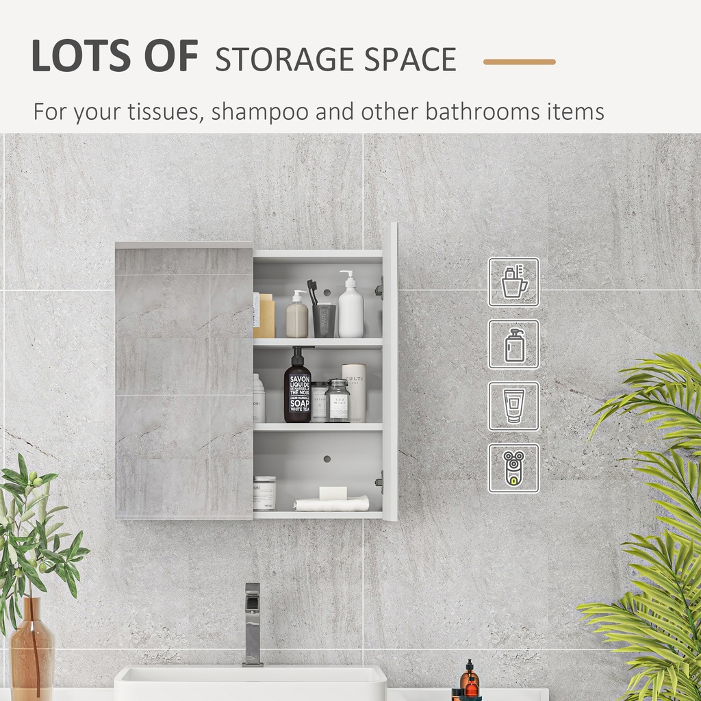 Kleankin Wall-Mounted Bathroom Cabinet High Gloss White 60x15cm image 6