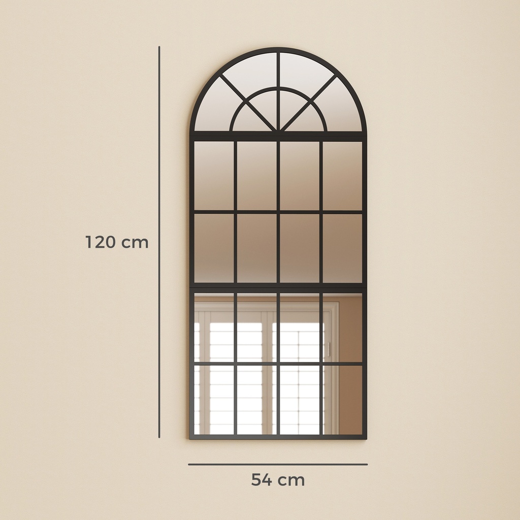 Arched Wall Mirror Metal Grid 3-Piece 120x54cm Black image 3