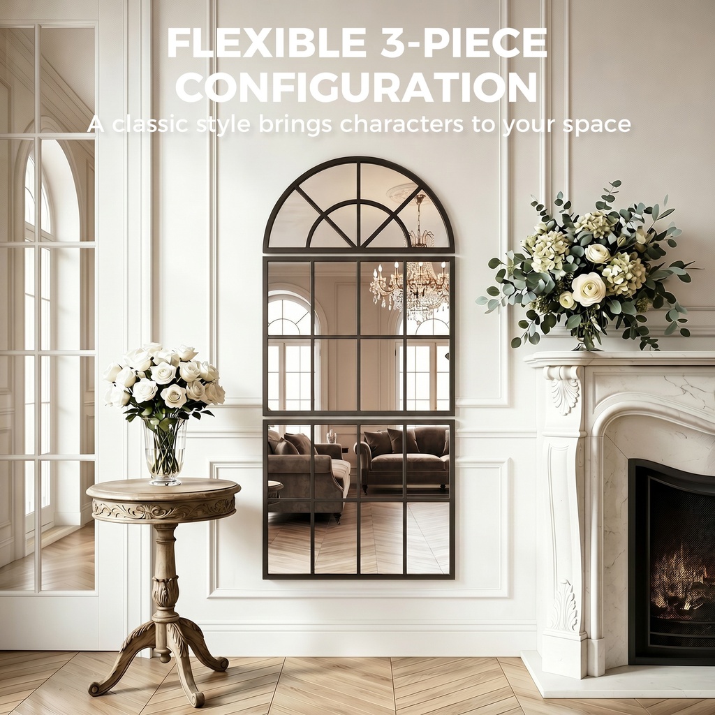 Arched Wall Mirror Metal Grid 3-Piece 120x54cm Black image 5