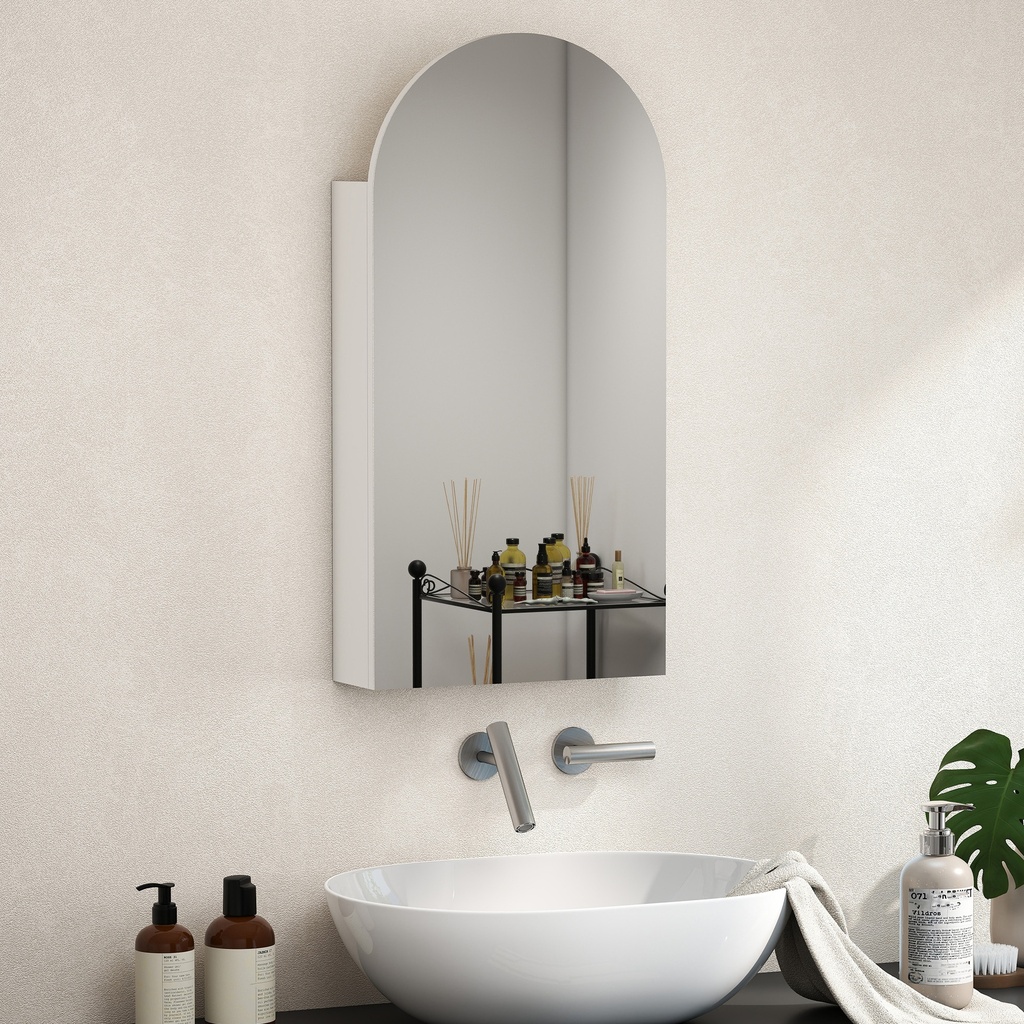 Arched Mirror Cabinet with Glass Shelves - White image 2