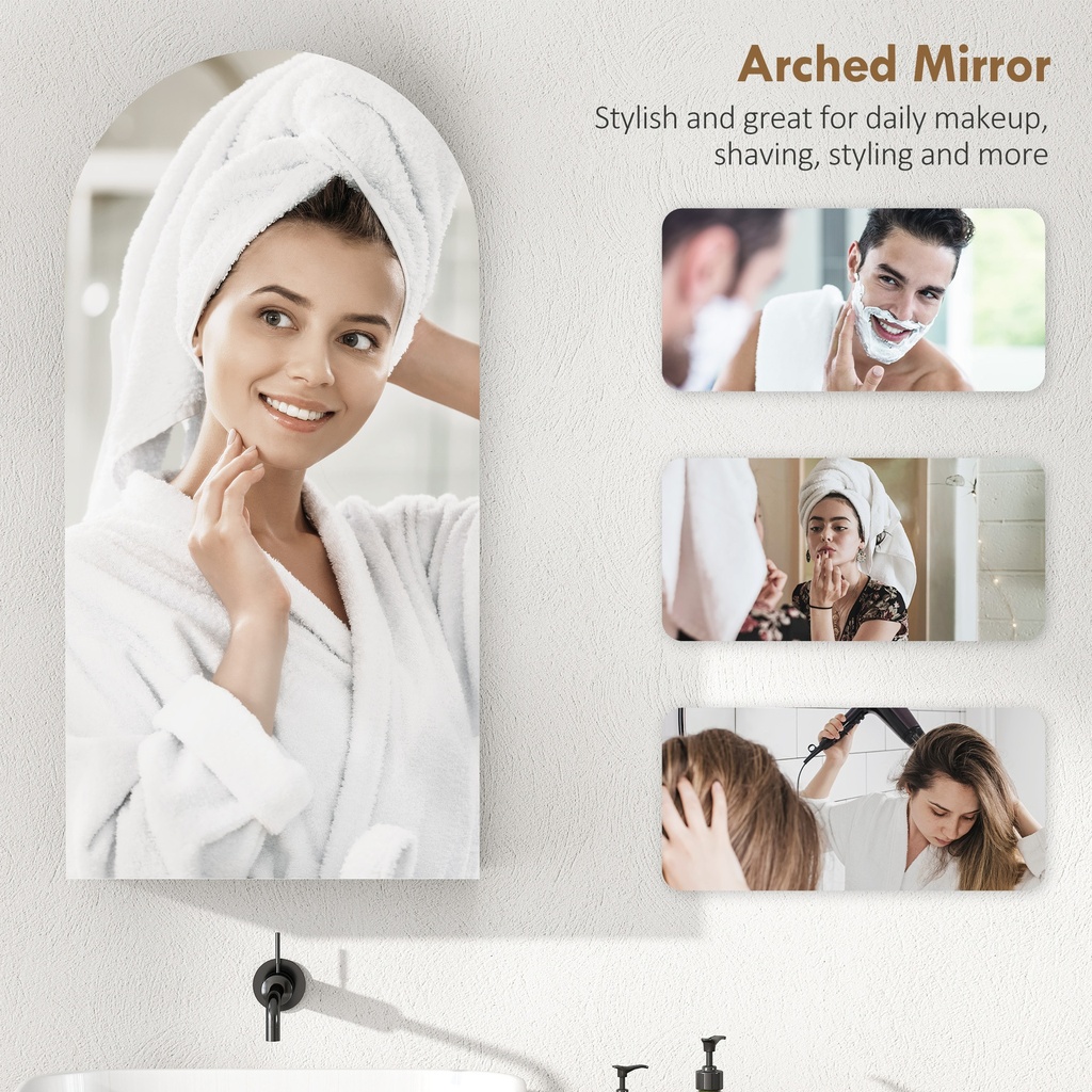Arched Mirror Cabinet with Glass Shelves - White image 4