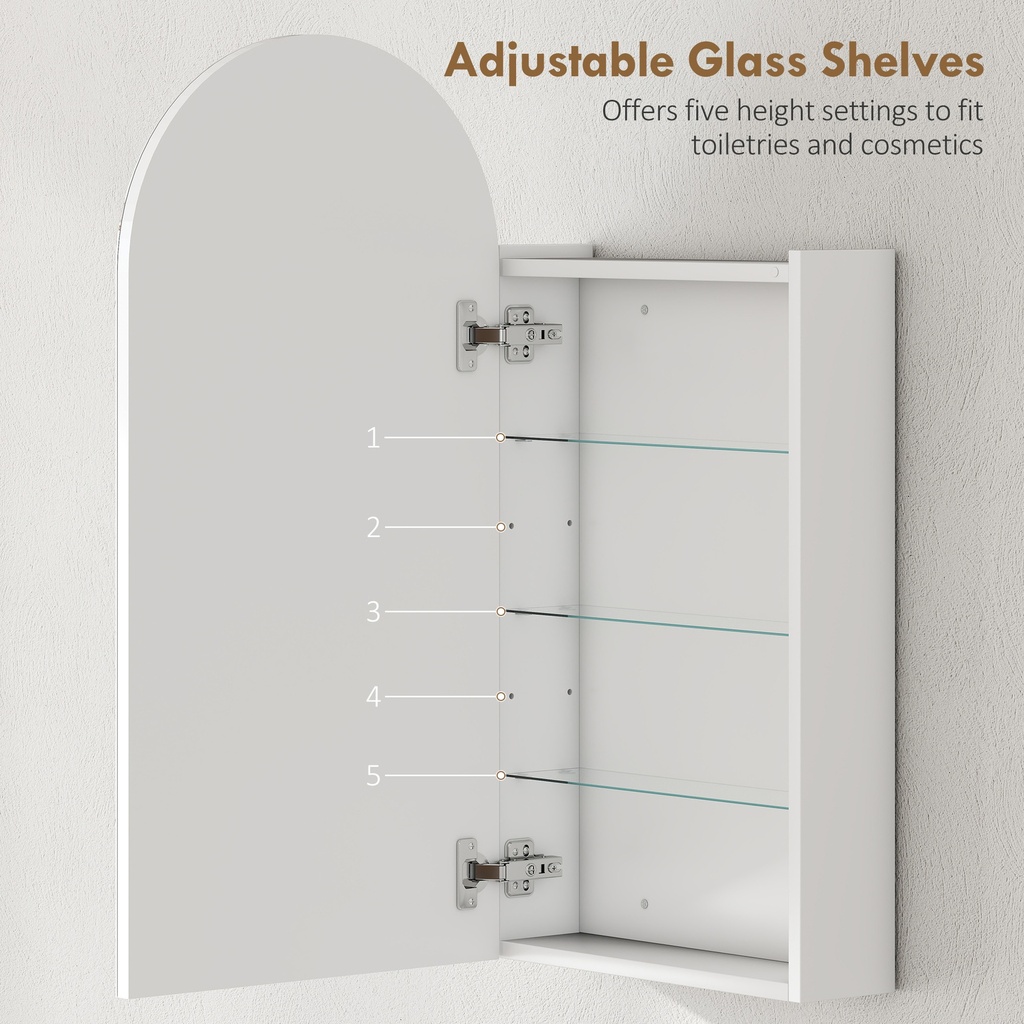 Arched Mirror Cabinet with Glass Shelves - White image 5