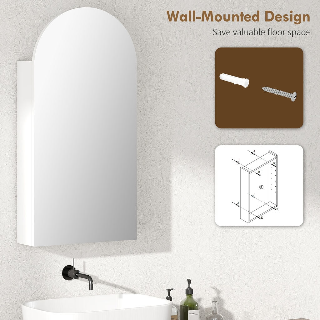 Arched Mirror Cabinet with Glass Shelves - White image 6