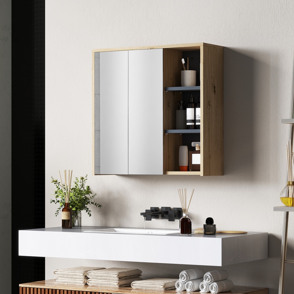 Mirror Cabinet 60L x 20W x 60Hcm Natural wood finish image 2