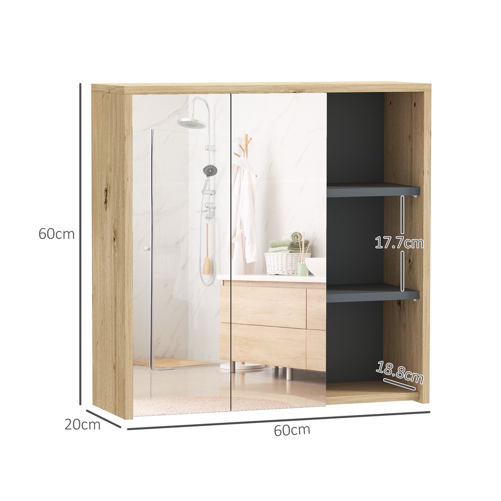 Mirror Cabinet 60L x 20W x 60Hcm Natural wood finish image 3