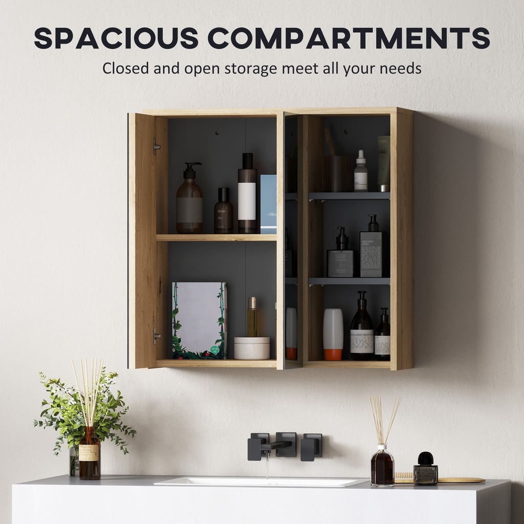 Mirror Cabinet 60L x 20W x 60Hcm Natural wood finish image 4