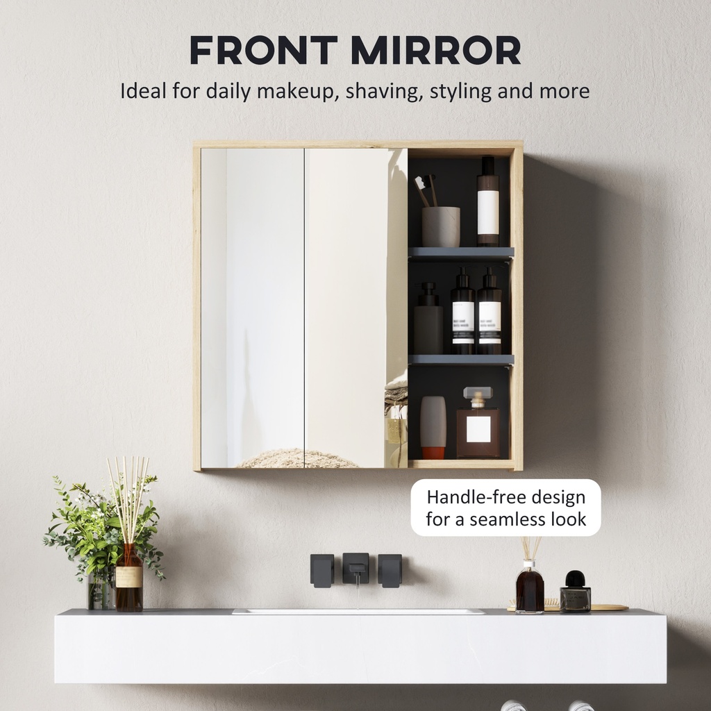 Mirror Cabinet 60L x 20W x 60Hcm Natural wood finish image 5