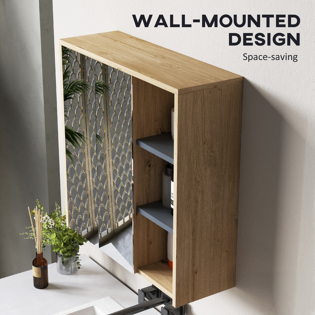 Mirror Cabinet 60L x 20W x 60Hcm Natural wood finish image 6