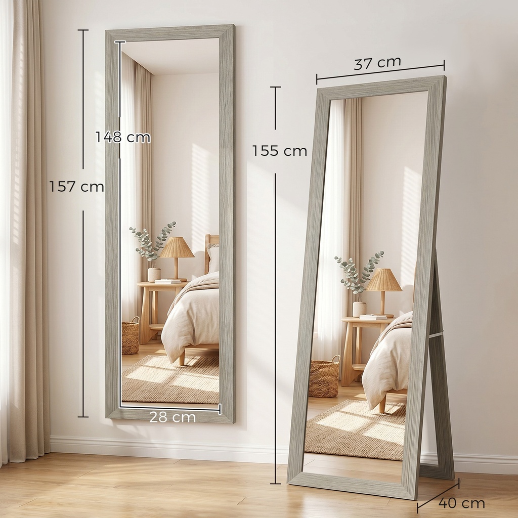 Full-Length Mirror Freestanding/Hanging Grey image 3