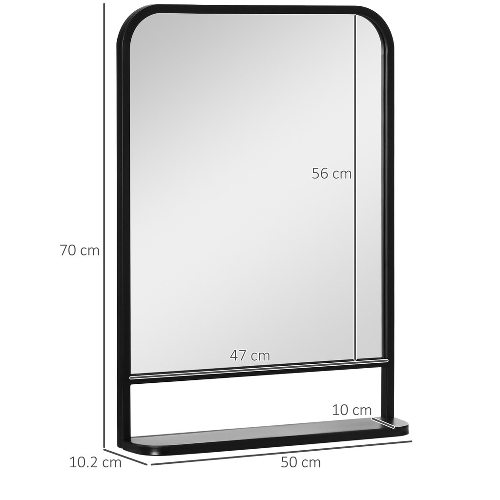 Modern Wall Mirror with Shelf Black 70x50 cm image 3