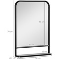 Modern Wall Mirror with Shelf Black 70x50 cm image 3