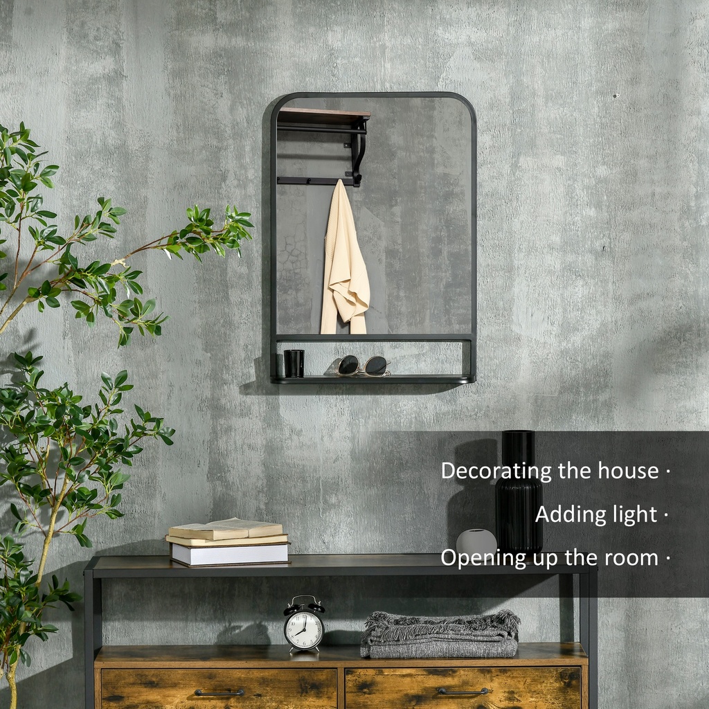 Modern Wall Mirror with Shelf Black 70x50 cm image 4