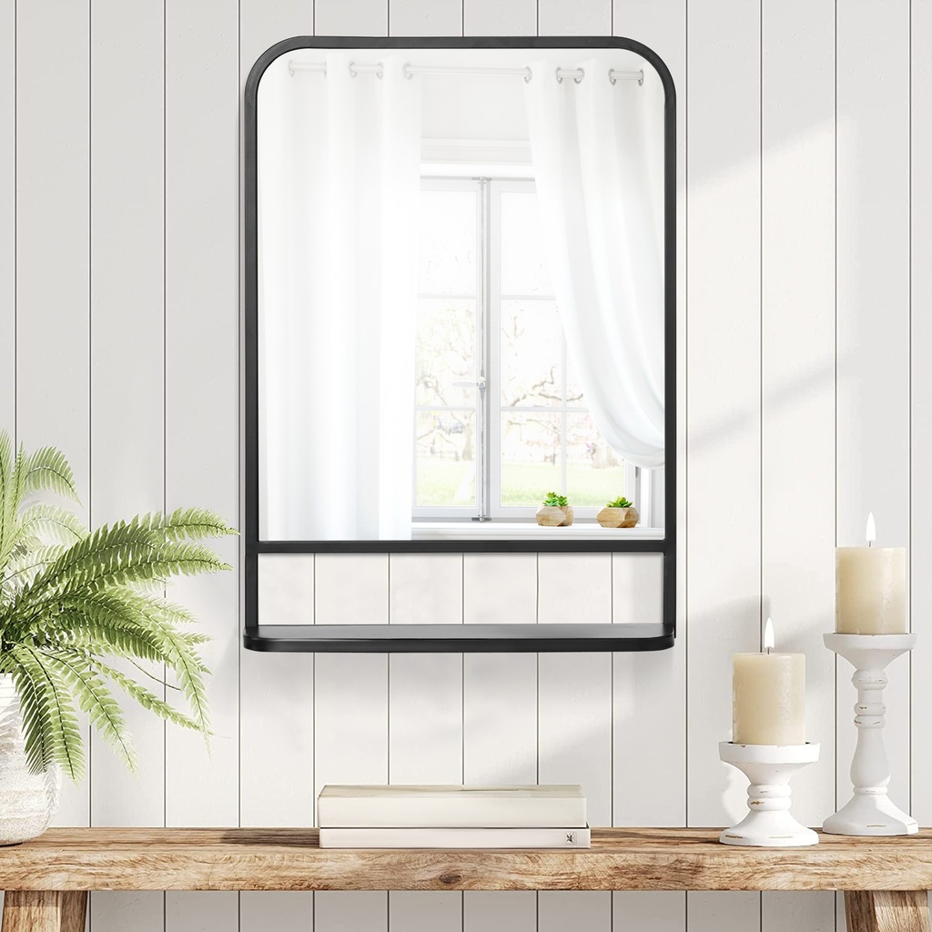 Modern Wall Mirror with Shelf Black 70x50 cm image 6