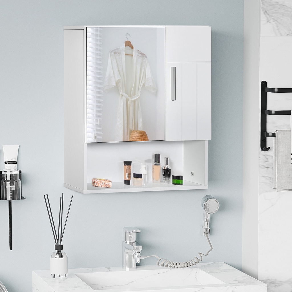 Kleankin Bathroom Mirror Cabinet White Wall-Mounted Storage image 2