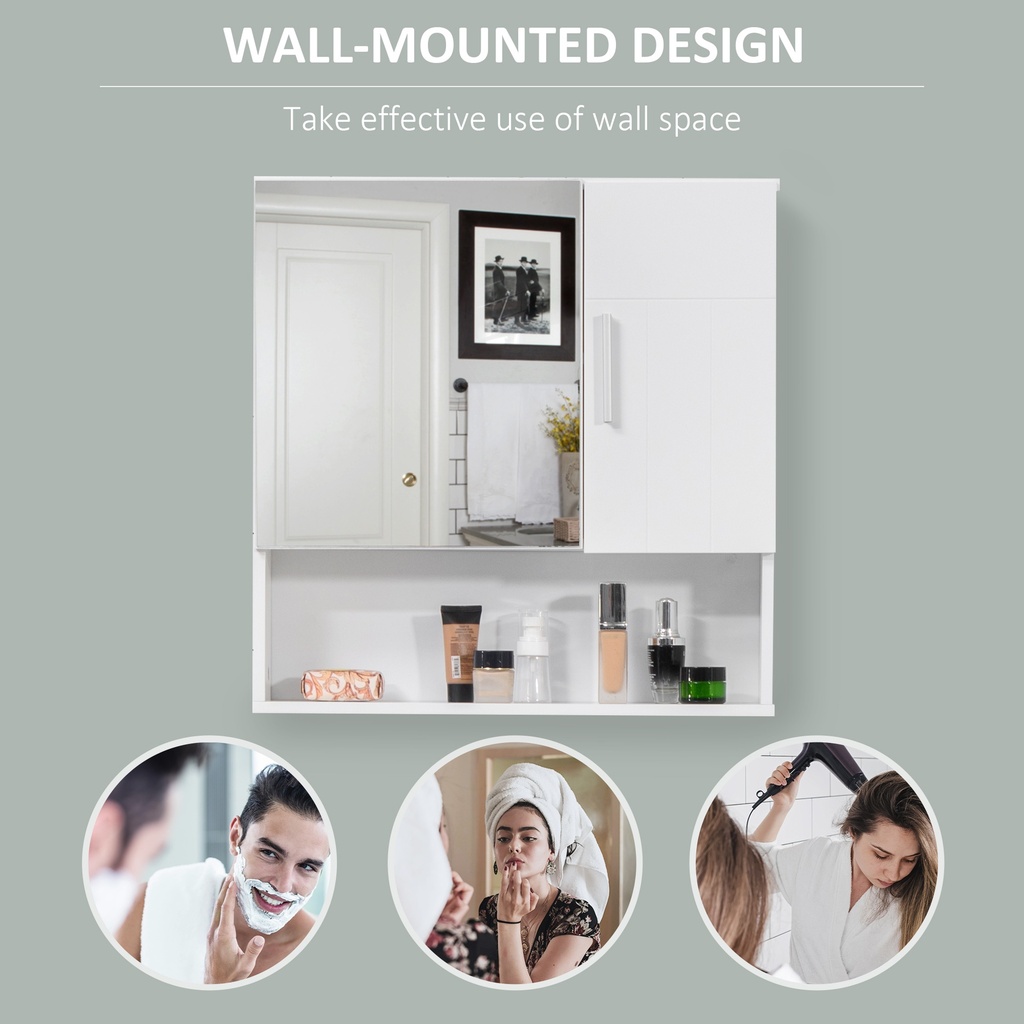 Kleankin Bathroom Mirror Cabinet White Wall-Mounted Storage image 5