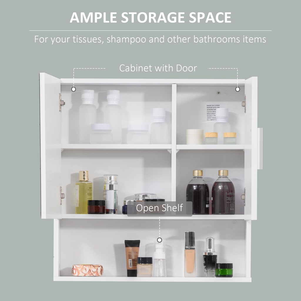 Kleankin Bathroom Mirror Cabinet White Wall-Mounted Storage image 6