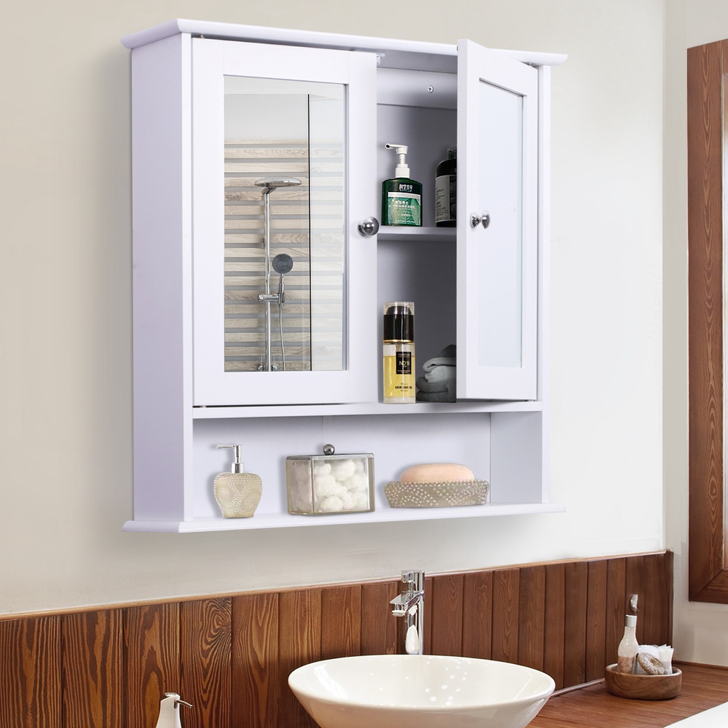Kleankin Wall-Mounted Bathroom Cabinet White Mirror Door image 2