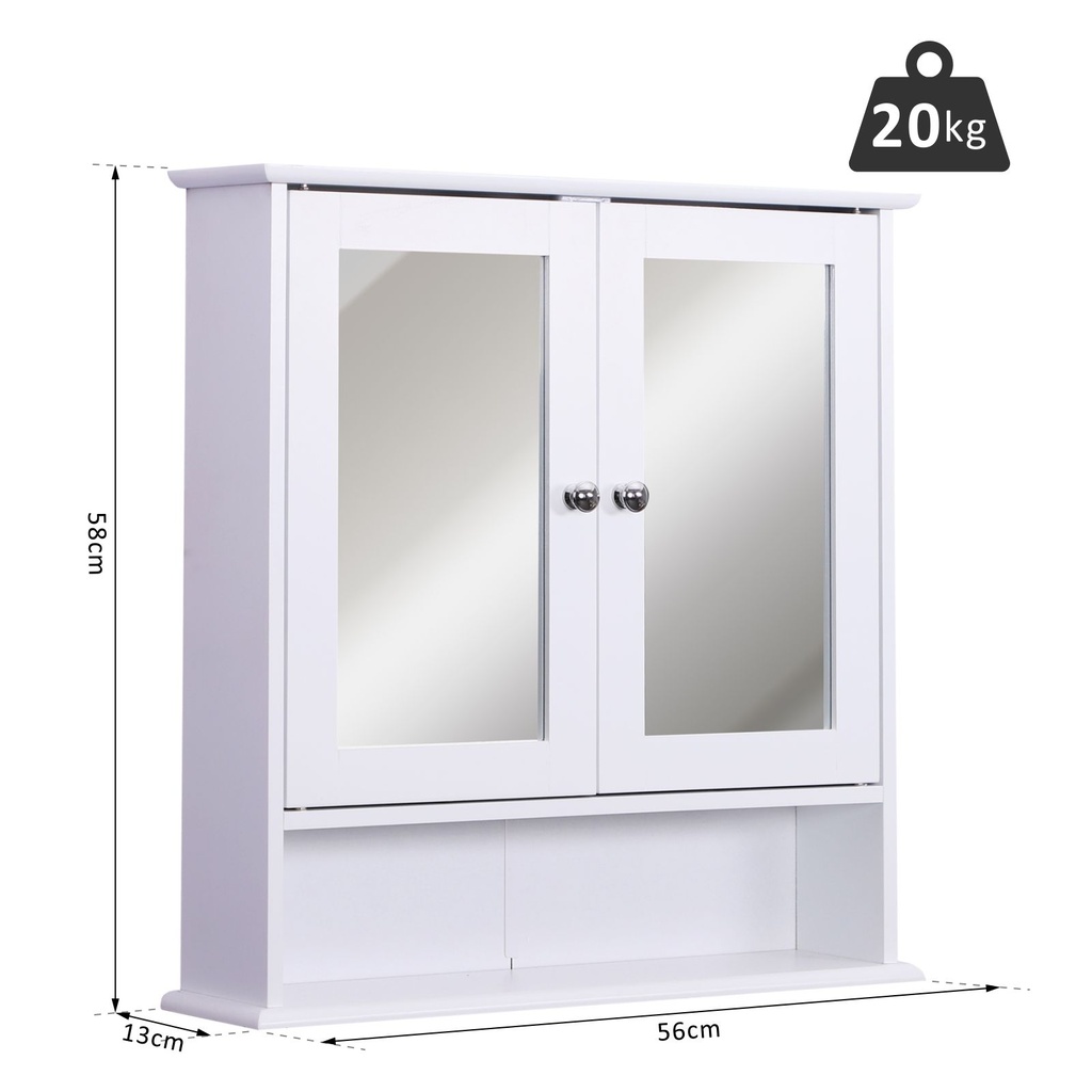 Kleankin Wall-Mounted Bathroom Cabinet White Mirror Door image 3