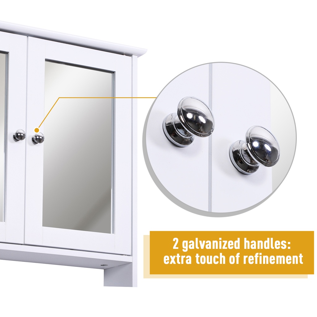 Kleankin Wall-Mounted Bathroom Cabinet White Mirror Door image 5