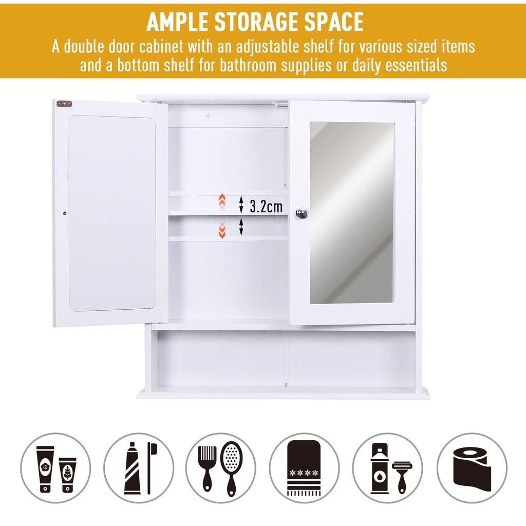 Kleankin Wall-Mounted Bathroom Cabinet White Mirror Door image 6
