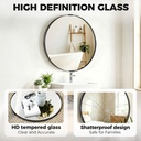 Round Wall Mirror 61cm Aluminium Frame Wall-Mounted Black image 5