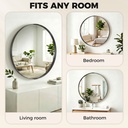 Round Wall Mirror 61cm Aluminium Frame Wall-Mounted Black image 6