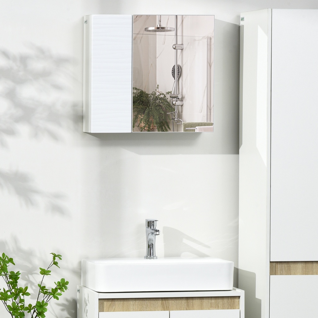 Kleankin Bathroom Cabinet Wall-Mounted White with Mirror image 2