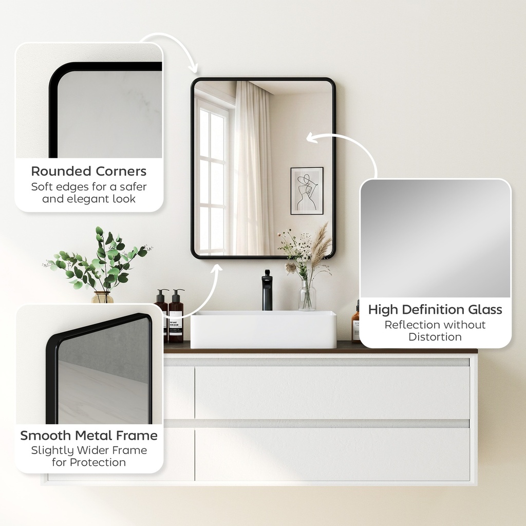 Rectangular Wall Mirror HD Glass Black image 6
