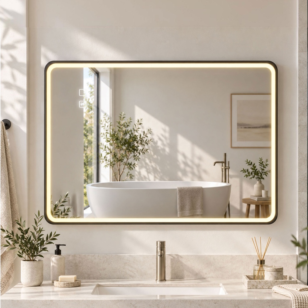 LED Bathroom Mirror Dimmable Anti-Fog Bluetooth 100x70cm Black image 2