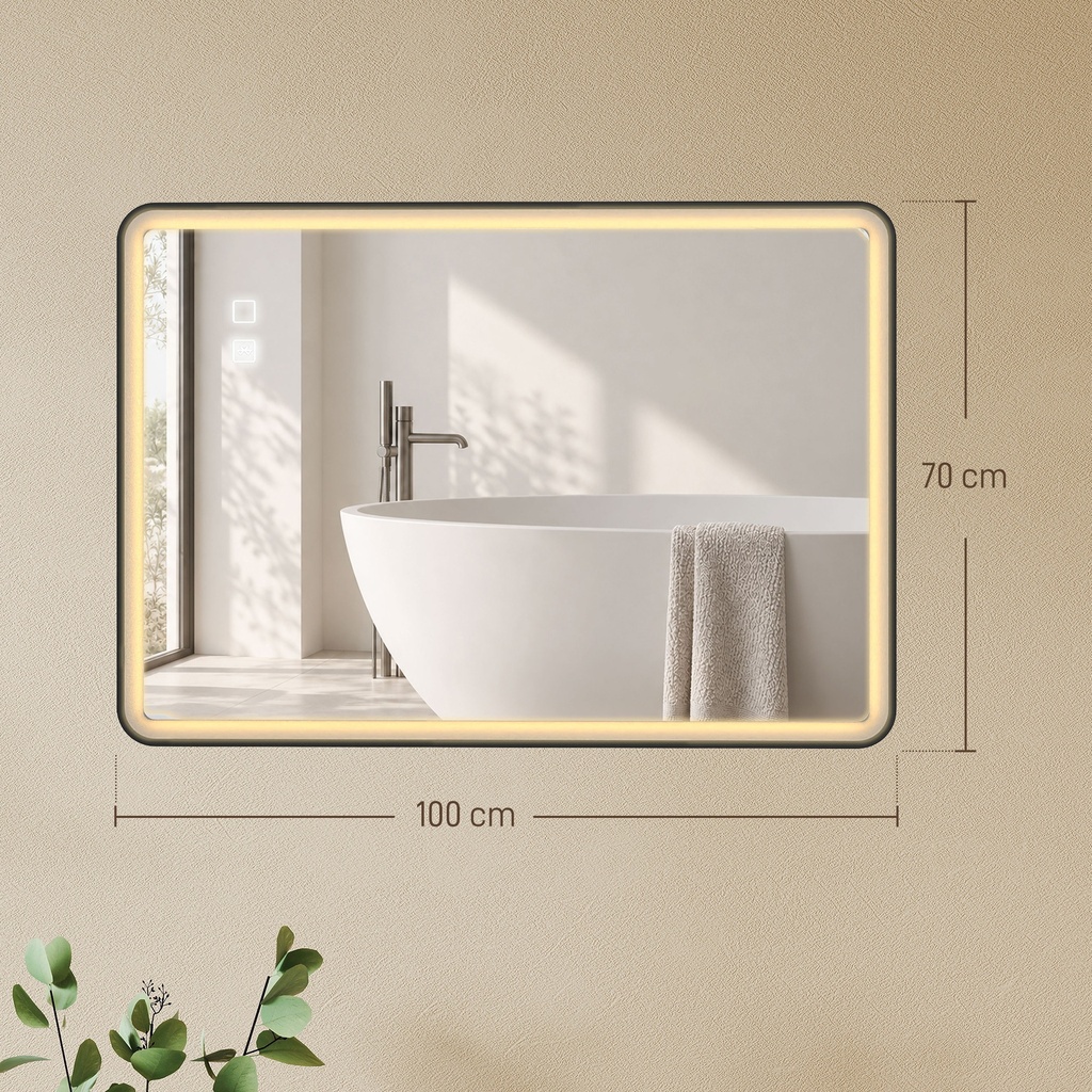LED Bathroom Mirror Dimmable Anti-Fog Bluetooth 100x70cm Black image 3