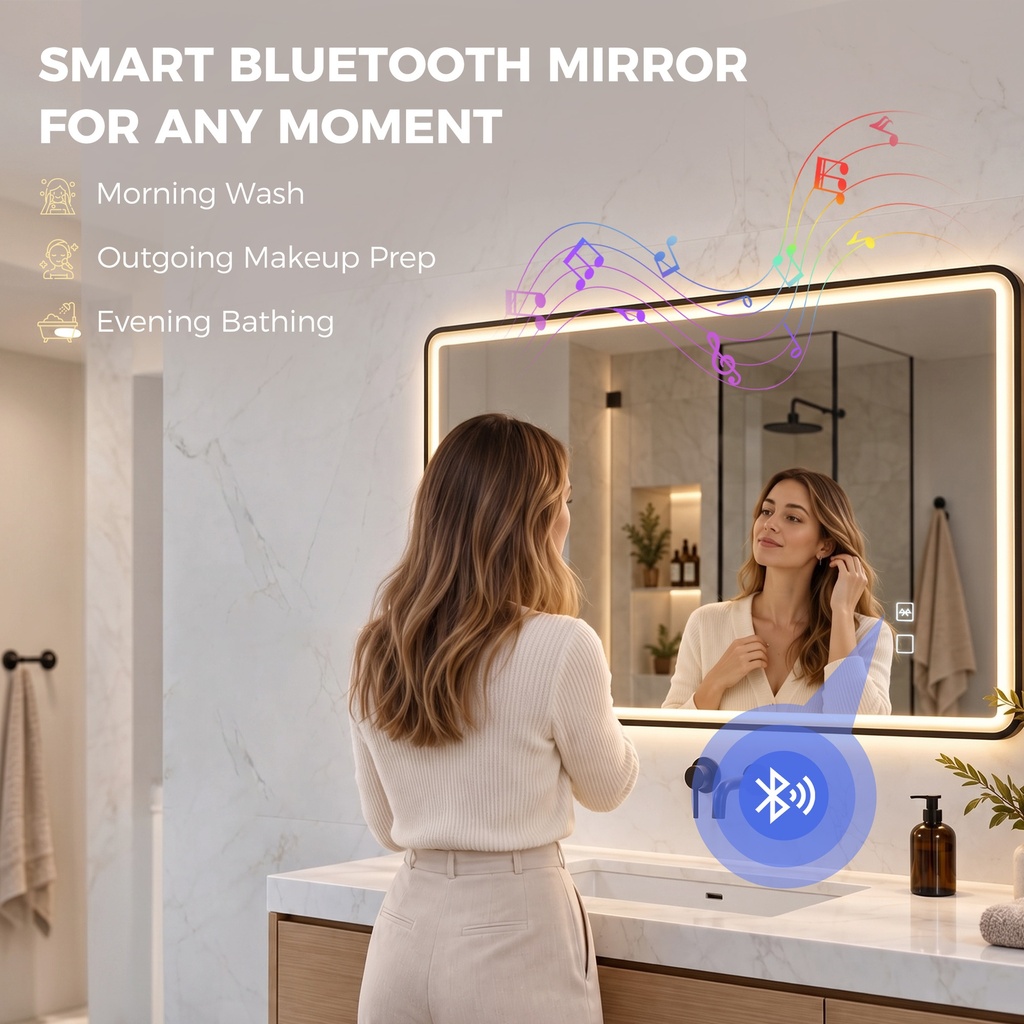 LED Bathroom Mirror Dimmable Anti-Fog Bluetooth 100x70cm Black image 4