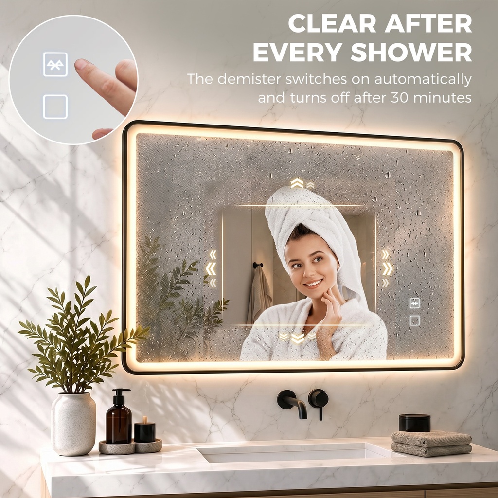 LED Bathroom Mirror Dimmable Anti-Fog Bluetooth 100x70cm Black image 6