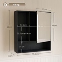 Wall-Mounted Mirror Cabinet Adjustable Shelves Black image 3