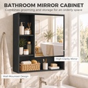 Wall-Mounted Mirror Cabinet Adjustable Shelves Black image 4