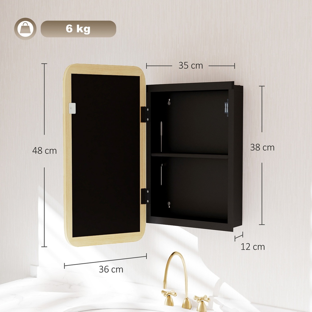 Mirror Medicine Cabinet Wood Wall-Mounted Adjustable Natural image 3