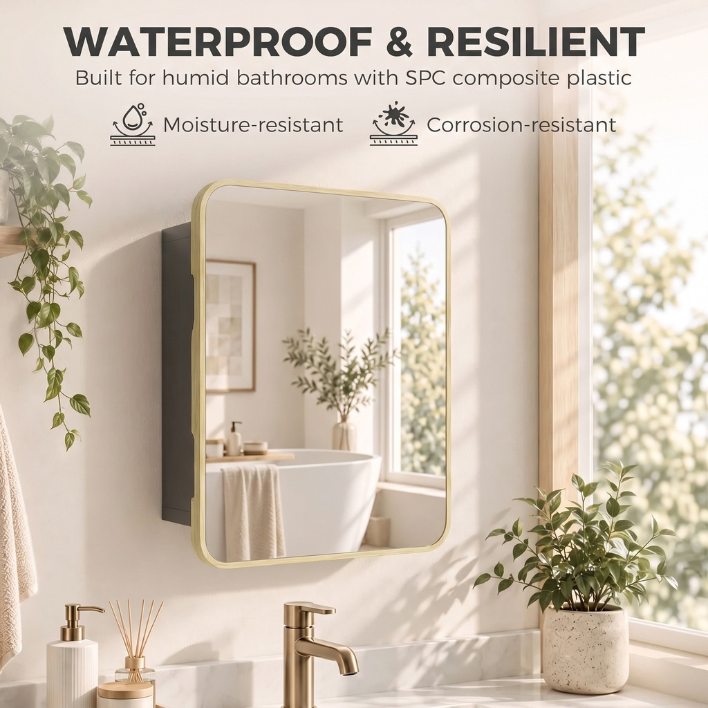 Mirror Medicine Cabinet Wood Wall-Mounted Adjustable Natural image 5
