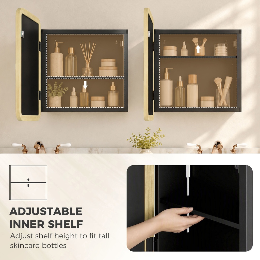 Mirror Medicine Cabinet Wood Wall-Mounted Adjustable Natural image 6