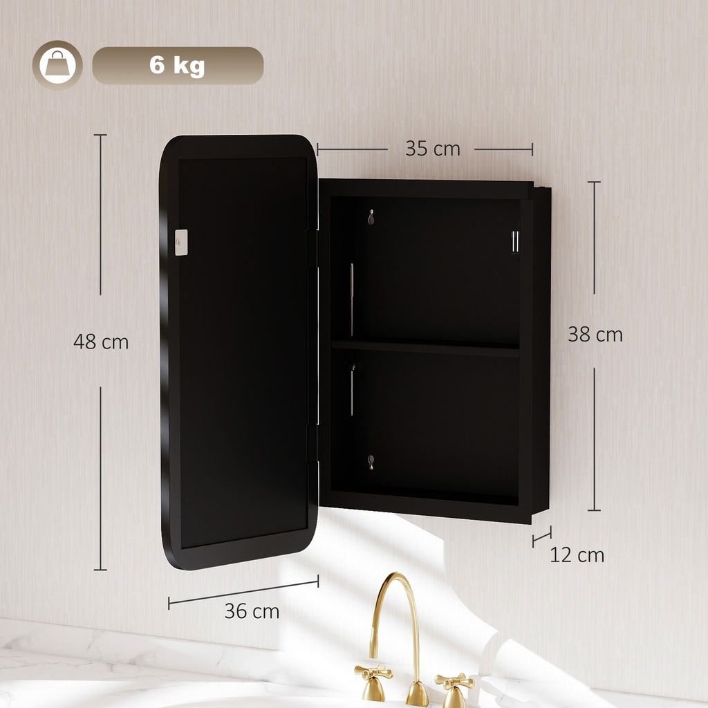 Medicine Mirror Cabinet Wall Storage Adjustable Shelf Black image 3