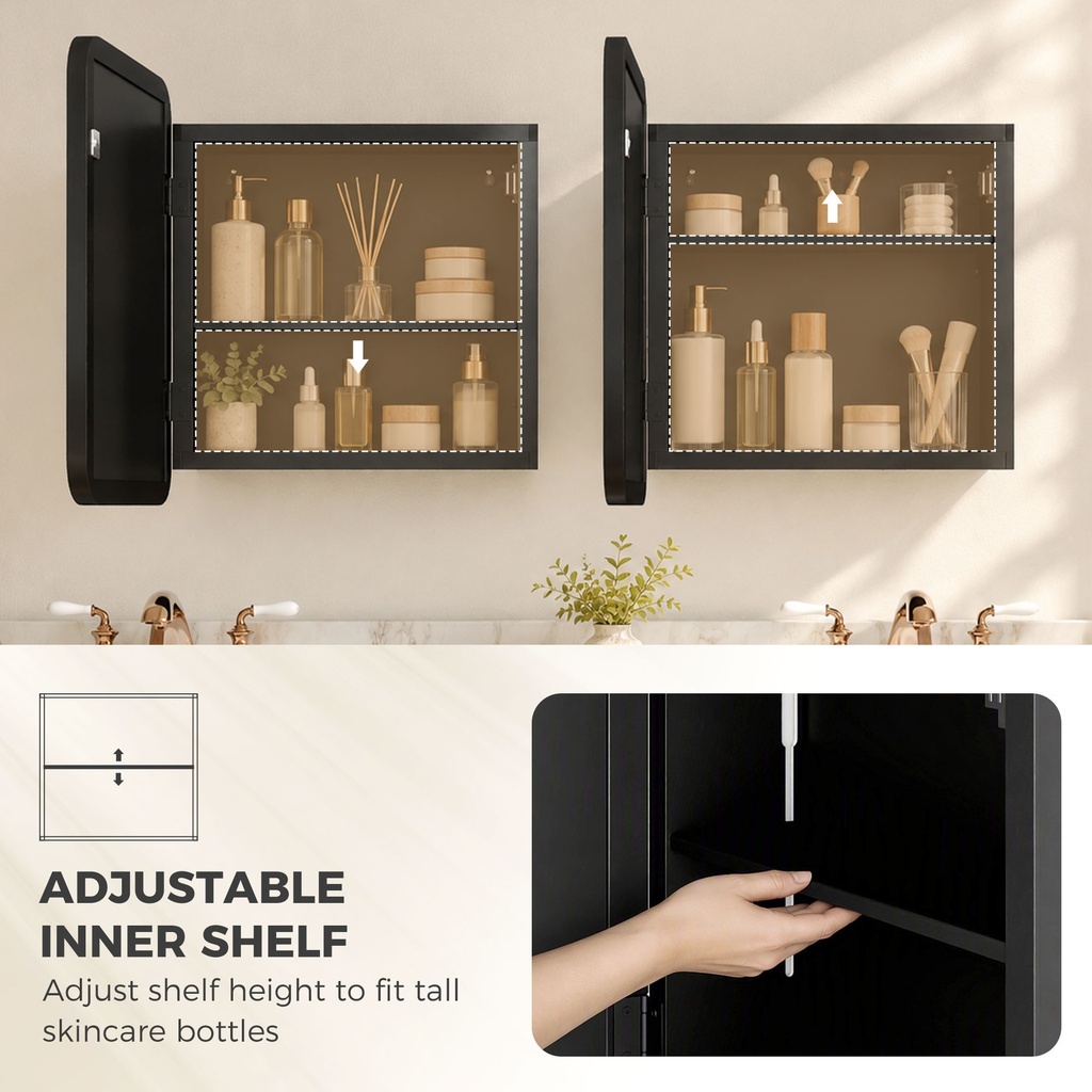 Medicine Mirror Cabinet Wall Storage Adjustable Shelf Black image 6