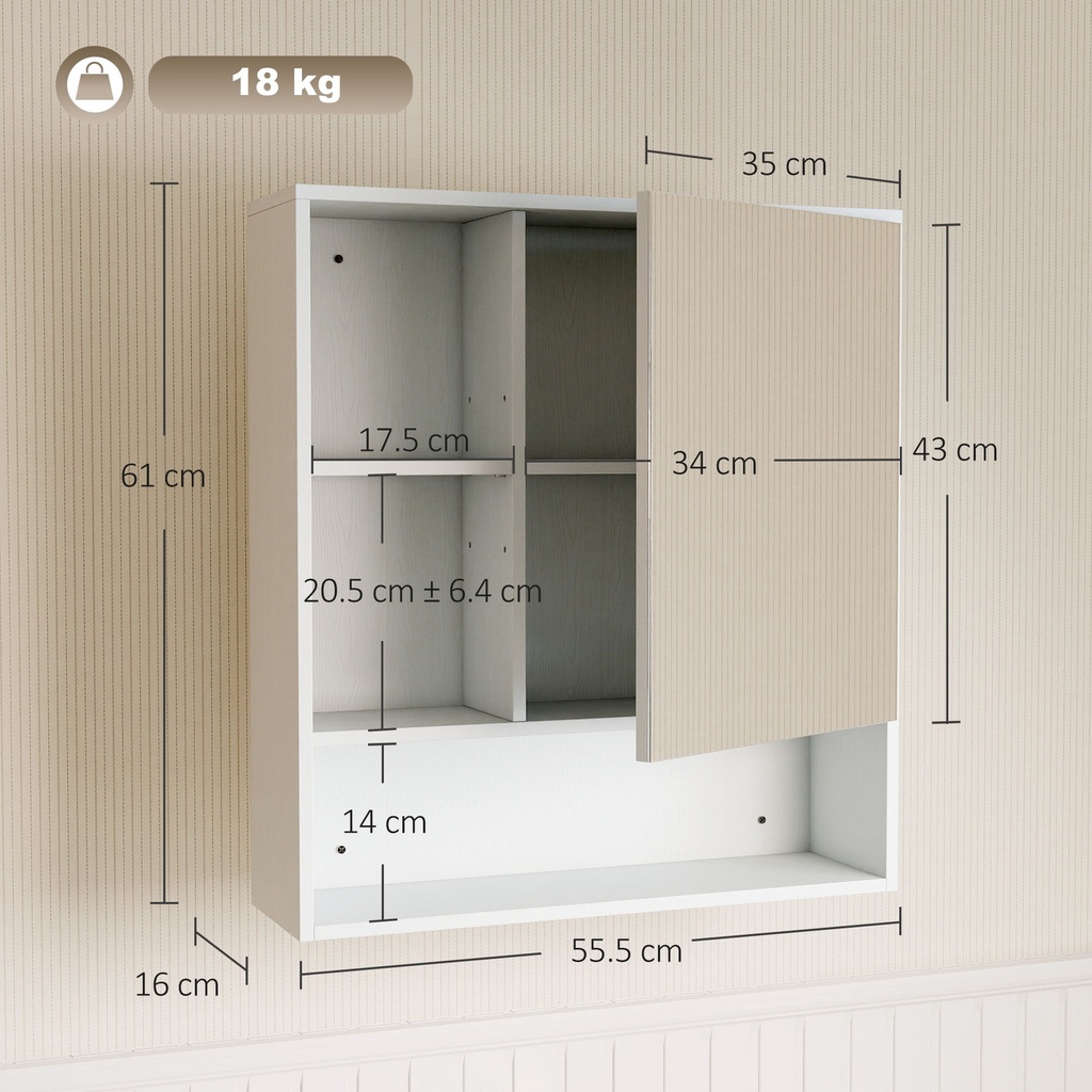 Wall-Mounted Mirror Cabinet Adjustable Shelves White image 3